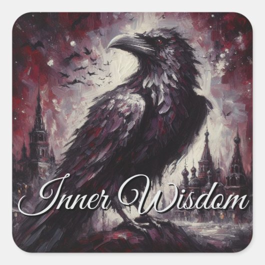 Gothic Raven Crow Bird Schilderij Zwart Rood Kunst Vierkante Sticker (Voorkant)