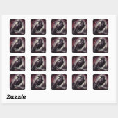 Gothic Raven Crow Bird Schilderij Zwart Rood Kunst Vierkante Sticker (Vel)
