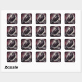 Gothic Raven Crow Bird Schilderij Zwart Rood Kunst Vierkante Sticker (Vel)