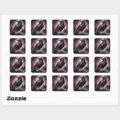 Gothic Raven Crow Bird Schilderij Zwart Rood Kunst Vierkante Sticker (Vel)