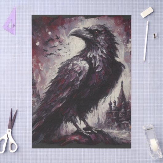 Gothic Raven Crow Bird Zwart Grijs Decoupage Tissuepapier (Craft)