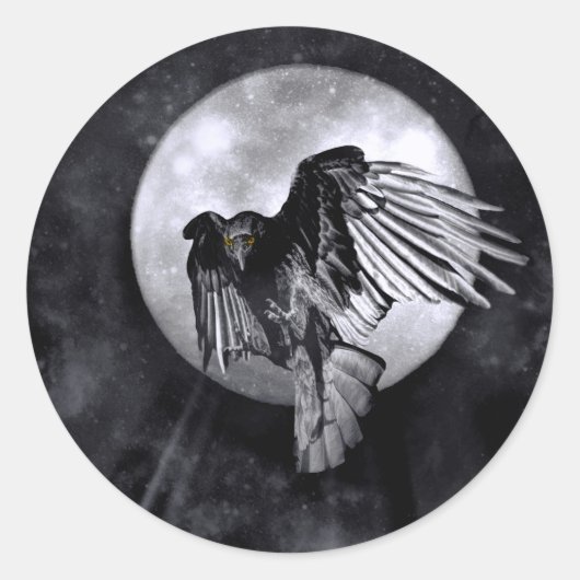 Gothic Raven Crow Moon Animal Totem Stickers (Voorkant)