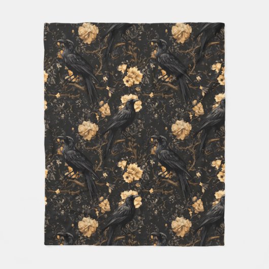  Gothic Raven Crow Rozen Fleece Deken (Voorkant)