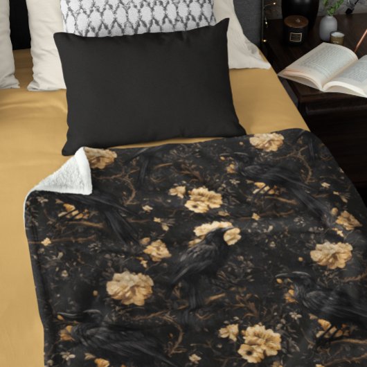  Gothic Raven Crow Rozen Fleece Deken