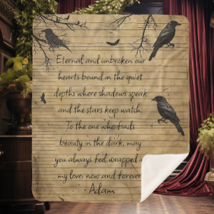 Gothic Raven Custom Message Sherpa Deken