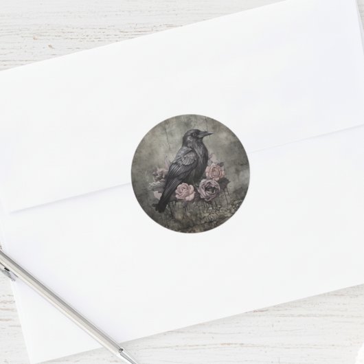 Gothic Raven Dark Academia Floral Ronde Sticker