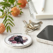 Gothic Raven Dark Academia Floral Sleutelhanger (Zijkant)