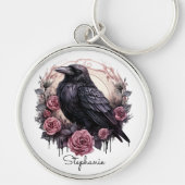 Gothic Raven Dark Academia Floral Sleutelhanger (Voorkant)