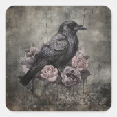 Gothic Raven Dark Academia Floral Vierkante Sticker (Voorkant)
