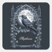 Gothic Raven Donkere Academie Vierkante Sticker (Voorkant)