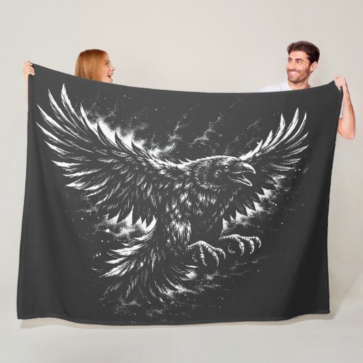 Gothic Raven – door BurnsInHell Fleece Deken (In situ)