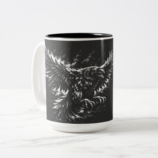 Gothic Raven – door BurnsInHell Tweekleurige Koffiemok (Voorkant links)