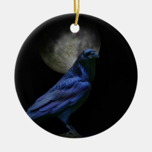 Gothic Raven en Moon Pagan Keramisch Ornament (Voorkant)