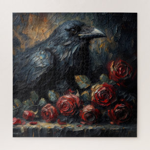 Gothic Raven en Rozen Mysterieuze Schilderijpuzzel Legpuzzel
