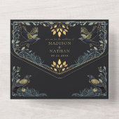 Gothic Raven Floral Wedding All In One Uitnodiging (Achterkant)