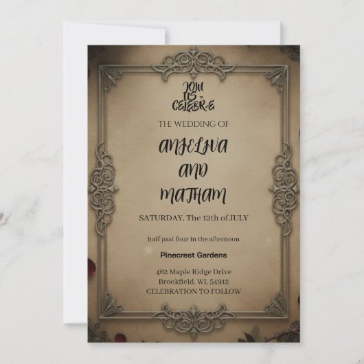Gothic Raven Floral Wedding Arch Invitation Kaart (Voorkant)