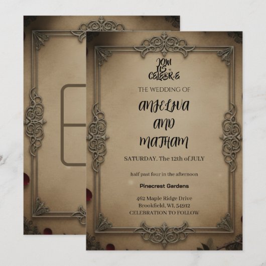 Gothic Raven Floral Wedding Arch Invitation Kaart (Voorkant / Achterkant)