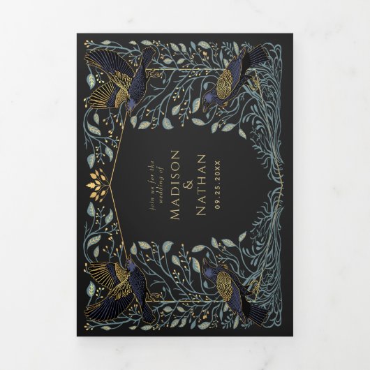 Gothic Raven Floral Wedding Drieluik Uitnodiging (Cover)