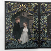 Gothic Raven Floral Wedding Drieluik Uitnodiging (Binnenzijde eerst)