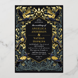 Gothic Raven Floral Wedding Folie Uitnodiging