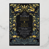 Gothic Raven Floral Wedding Folie Uitnodiging (Voorkant)
