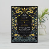 Gothic Raven Floral Wedding Folie Uitnodiging (Staand Voorkant)