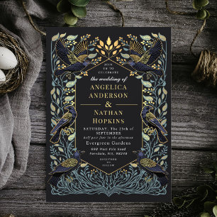 Gothic Raven Floral Wedding Kaart