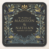 Gothic Raven Floral Wedding Kartonnen Onderzetters (Voorkant)