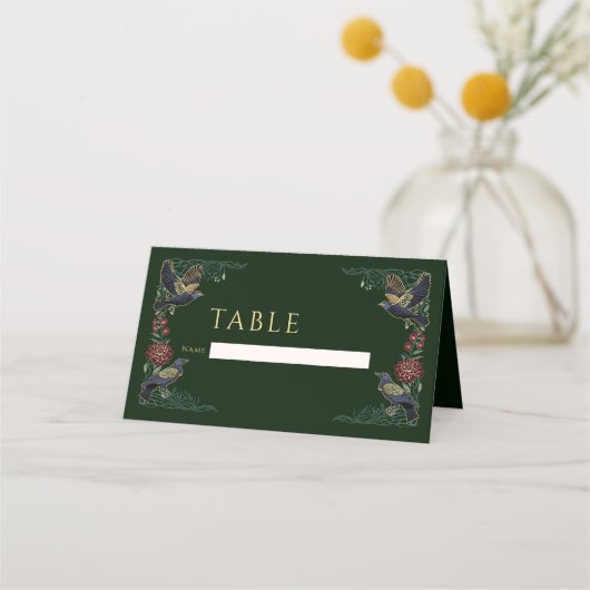 Gothic Raven Floral Wedding Plaatskaartje (Voorkant)