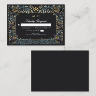 Gothic Raven Floral Wedding RSVP Informatiekaartje