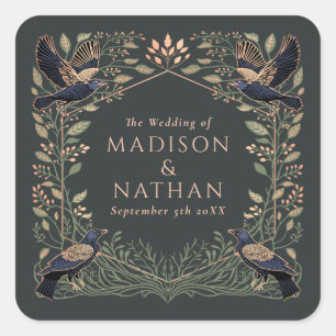 Gothic Raven Floral Wedding Vierkante Sticker