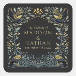 Gothic Raven Floral Wedding Vierkante Sticker