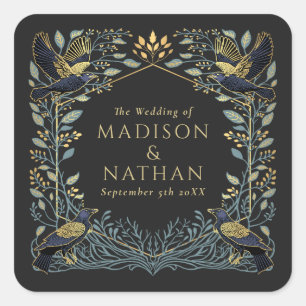 Gothic Raven Floral Wedding Vierkante Sticker