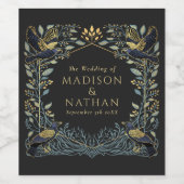 Gothic Raven Floral Wedding Wijn Etiket (Enkel label)