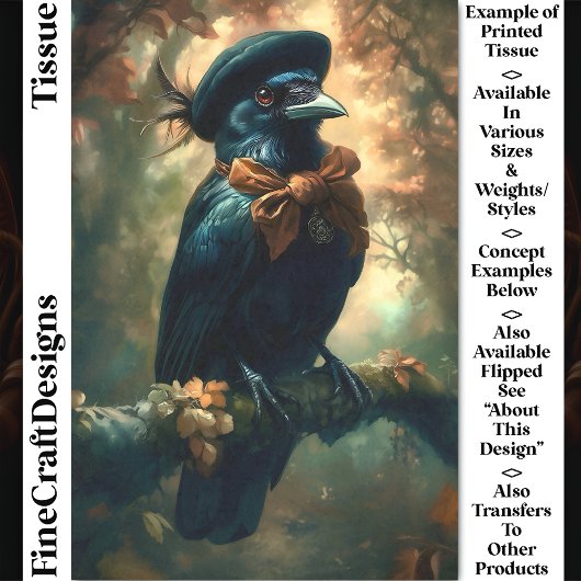 Gothic Raven, Franse Beret & Boog DC3R Découpage Tissuepapier
