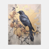  Gothic Raven Gold Rozen Waterverf Fleece Deken (Voorkant)
