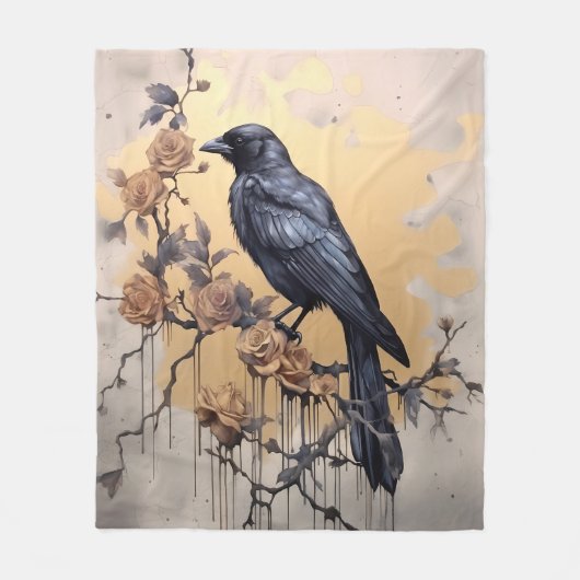  Gothic Raven Gold Rozen Waterverf Fleece Deken (Voorkant)