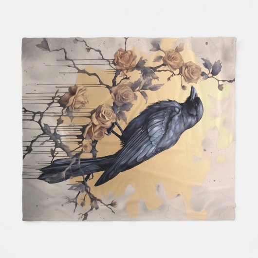  Gothic Raven Gold Rozen Waterverf Fleece Deken (Voorkant (Horizontaal))