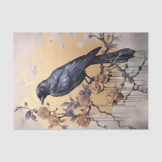 Gothic Raven Gold Rozen Waterverf Tissuepapier (Voorkant)