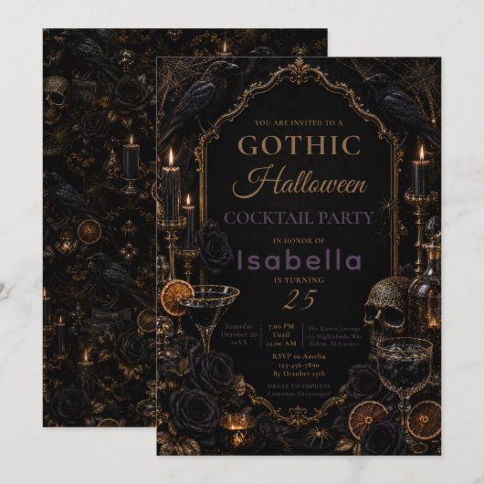 Gothic Raven Halloween-feest Kaart (Voorkant / Achterkant)