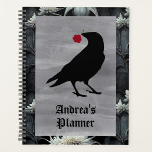 Gothic raven holding red rose planner klantgericht