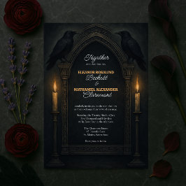 Gothic Raven kaarslicht boog bruiloft uitnodiging