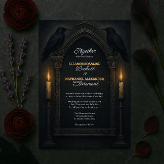 Gothic Raven kaarslicht boog bruiloft uitnodiging