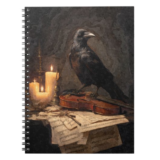 Gothic Raven Kaarslicht Viool Notitieboek (Voorkant)