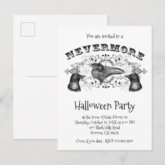 Gothic Raven Kraaien Halloween Party Uitnodiging Briefkaart (Voorkant / Achterkant)