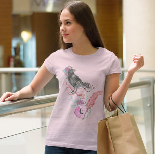 Gothic Raven Love Floral Graphic T-shirt