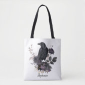 Gothic Raven & Midnight Blooms Tote Bag (Voorkant)