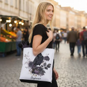Gothic Raven & Midnight Blooms Tote Bag