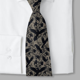 Gothic Raven Necktie – Dark Floral & Raven Motif Stropdas
