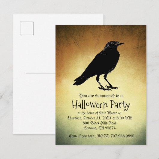Gothic Raven Nooit meer Halloweenfeest Uitnodiging Briefkaart (Voorkant / Achterkant)